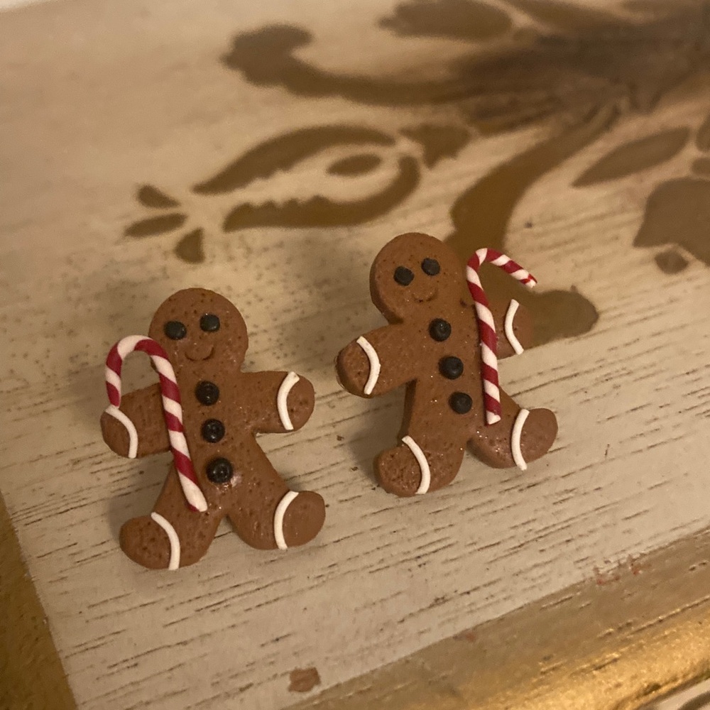 Gingerbread Man Earrings with Candy Cane